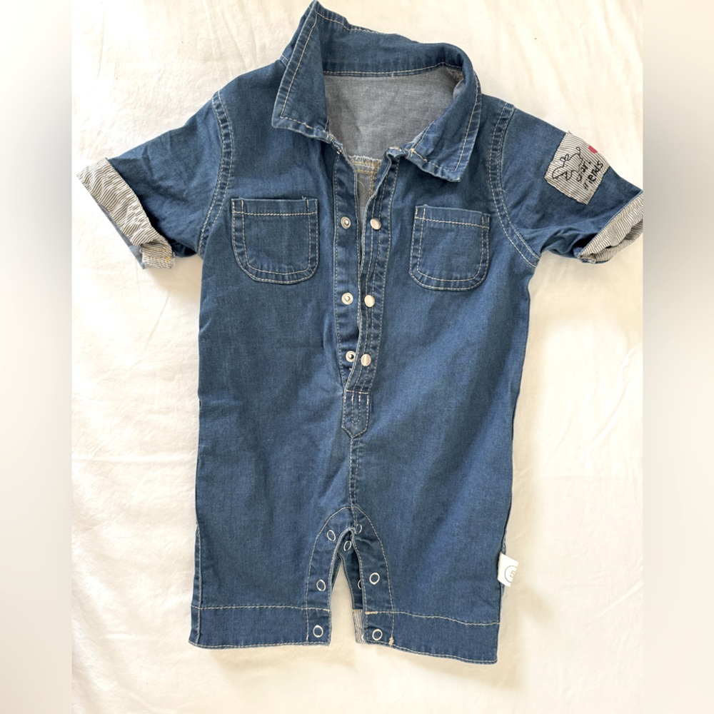 Baby romper 6-9month safari onesie denim romper baby boy baby girl with snaps